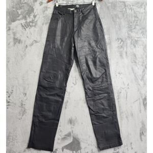 Vintage Posted Pants Womens 3/27 Black Smooth Leather Lined Moto Biker Grunge